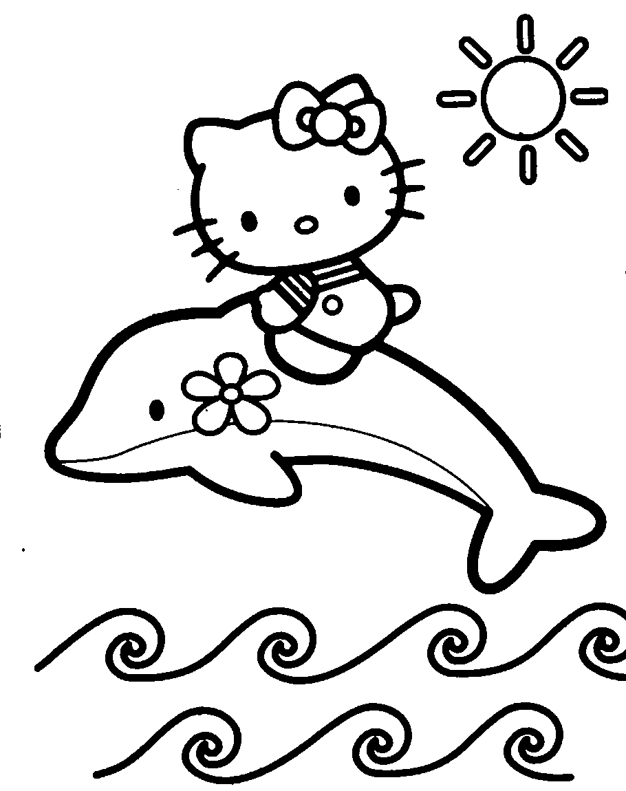 Dolphin with Hello Kitty coloring page