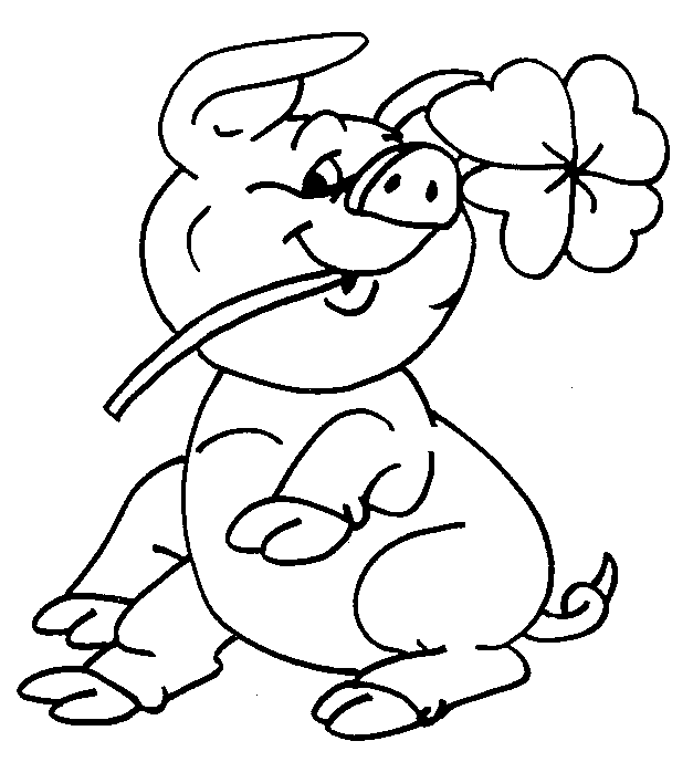 Pig with four leaf clover coloring page