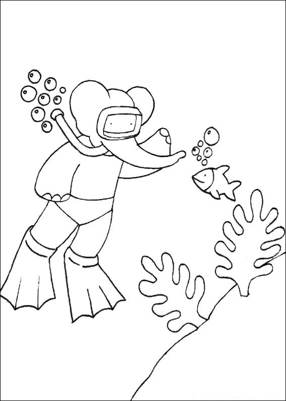 Babar diving coloring page