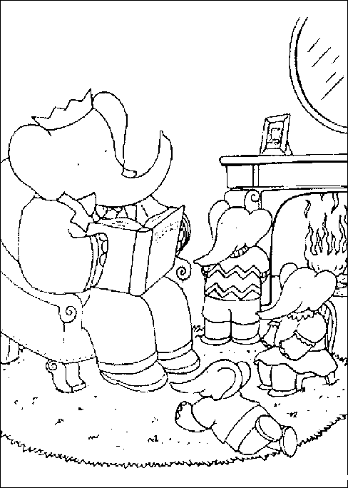 Babar reading coloring page