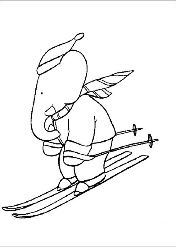 Babar skiing coloring page