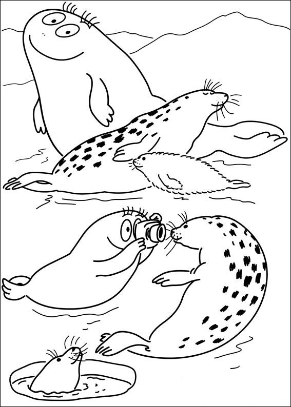 Barbapapa with seals coloring page