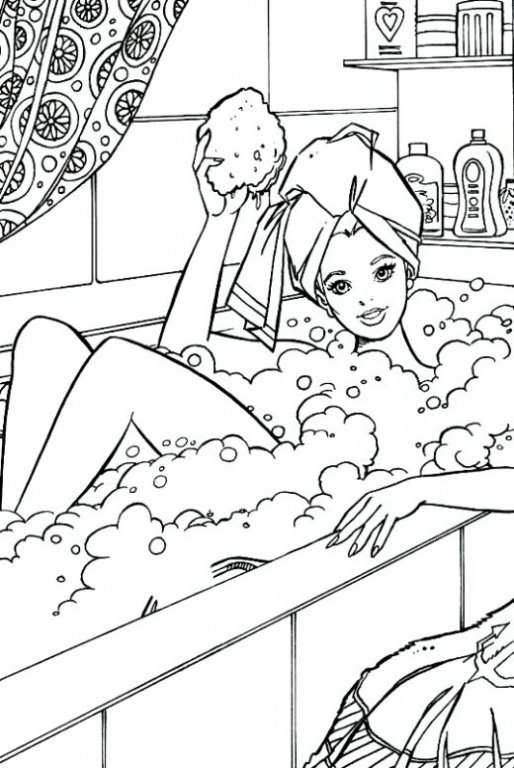 Barbie having a bath coloring page