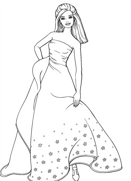 Barbie in dress coloring page
