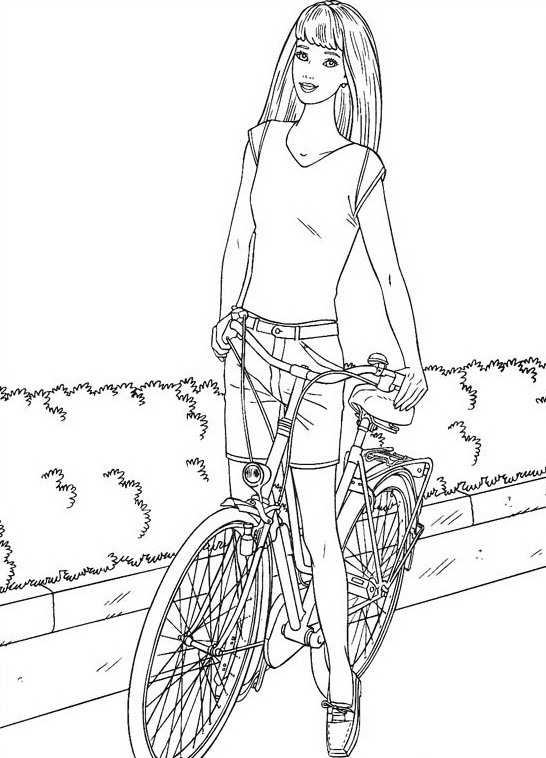 Barbie with bike coloring page