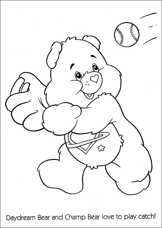 Care Bears playing baseball coloring page