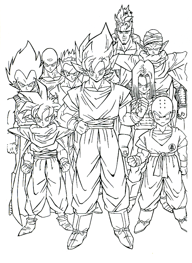 Dragon Ball Z the whole team together coloring page
