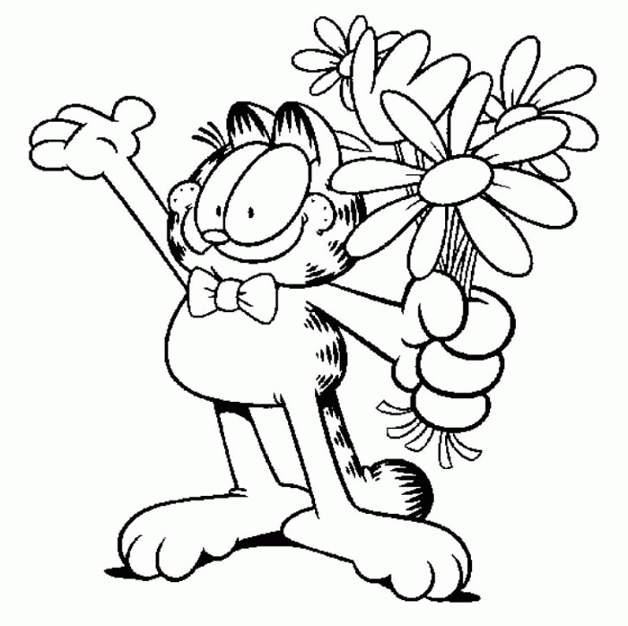 Garfield with flowers coloring page