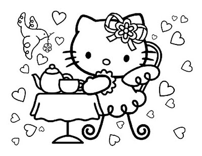 Barney Coloring Pages on Hello Kitty Tea Party Coloring Page