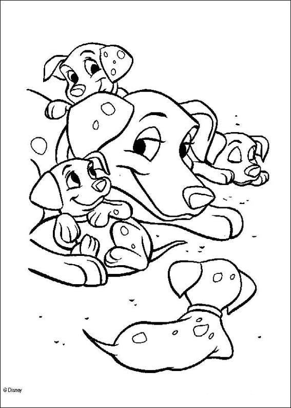 101 Dalmatians mom with puppies coloring page