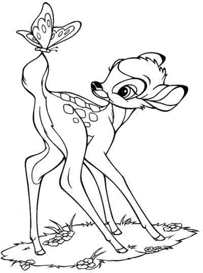 Disney Bambi and butterfly coloring page