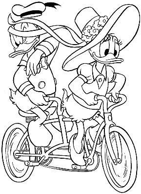 Donald duck ride bike coloring page