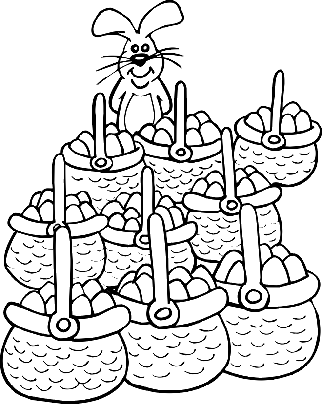 Easter bunny with baskets of eggs coloring page