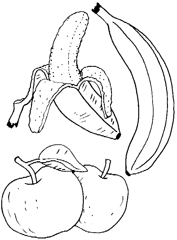 Fruite bananas and apple coloring page