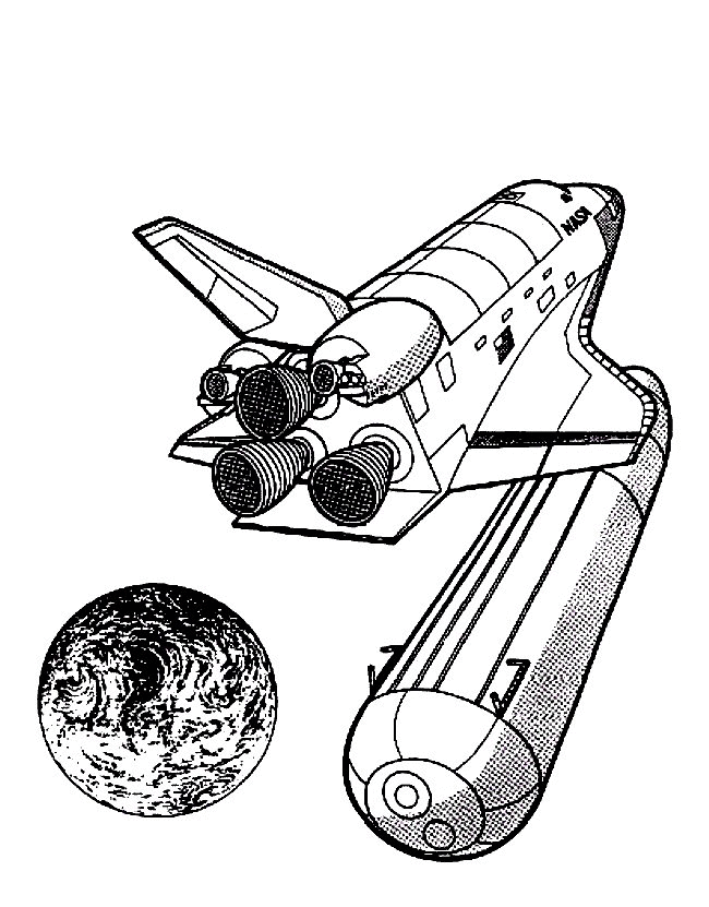 Spaceship droping off rocket coloring page