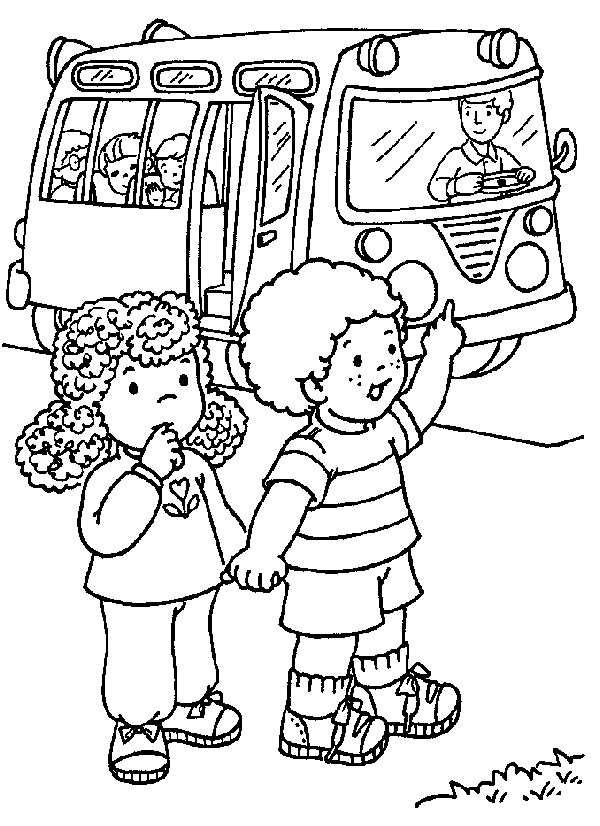 Girl and boy waiting for the bus coloring page