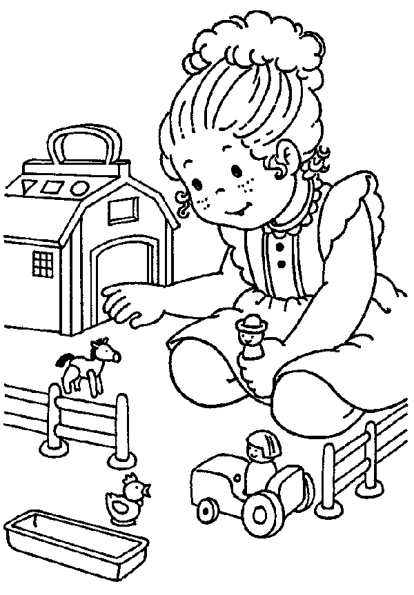 Girl playing coloring page