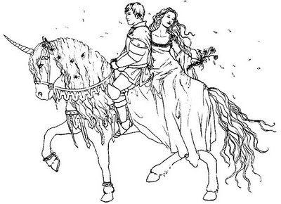 Prince and Princess on horse coloring page