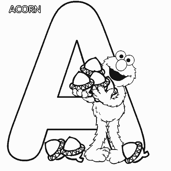 ABC letter A Acron Sesame Street Elmo coloring page