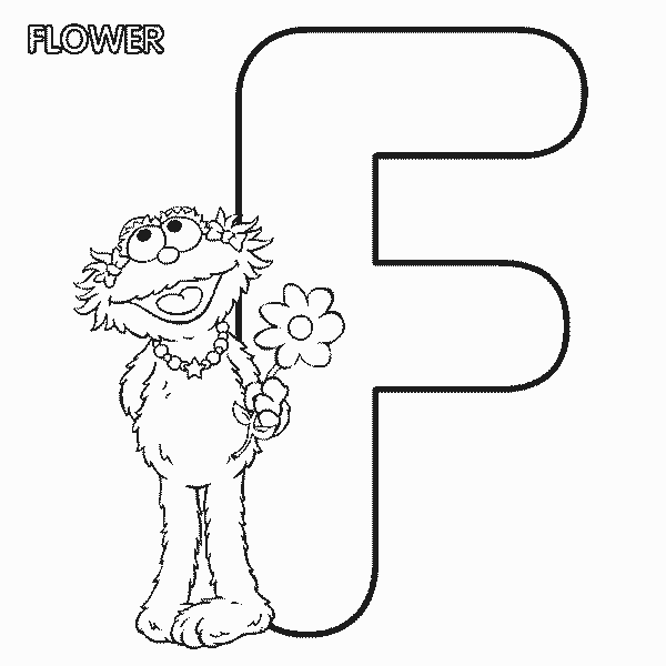 ABC letter F Flower Sesame Street Zoe coloring page