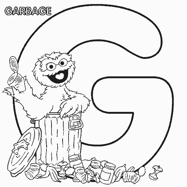 ABC letter G Garbage Sesame Street Oscar coloring page