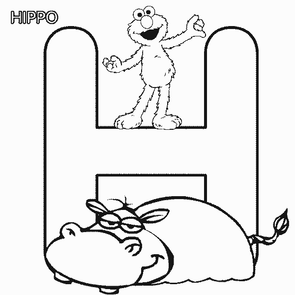 h is for hippo coloring pages - photo #9