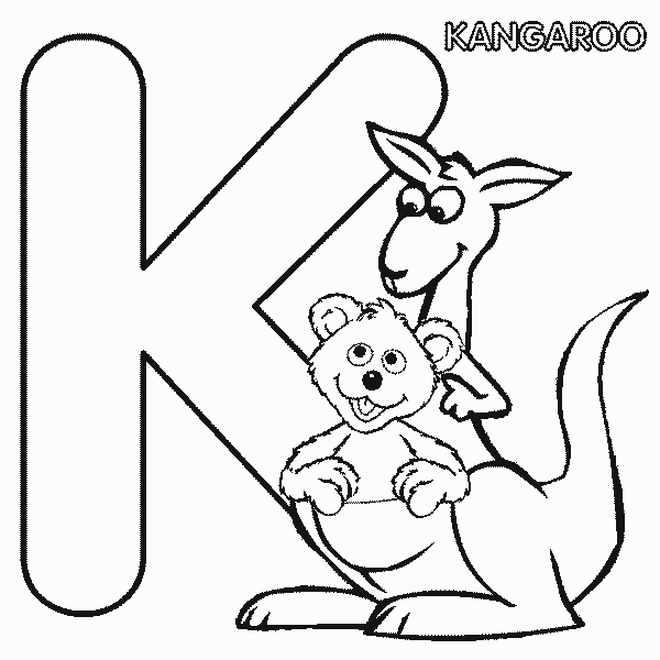 ABC letter K Kangaroo Sesame Street Babybear coloring page