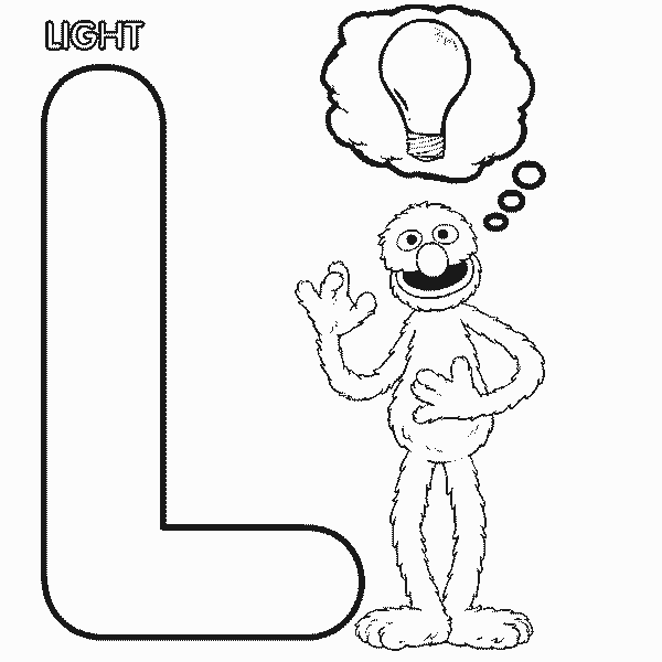 ABC letter L Light Sesame Street Grover coloring page