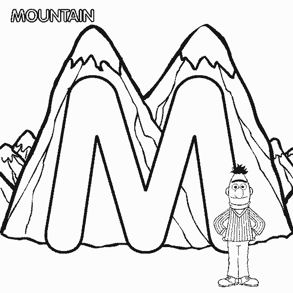 ABC letter M Mountain Sesame Street Bert coloring page