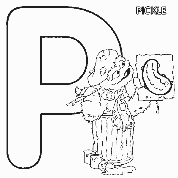 ABC letter P Pickle Sesame Street Oscar coloring page