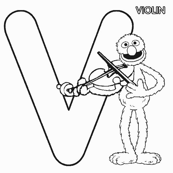 ABC letter V Violin Sesame Street Grover coloring page