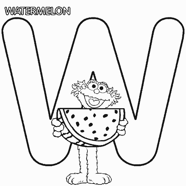 ABC letter W Watermelon Sesame Street Zoe coloring page