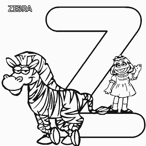 ABC letter Z Zebra Sesame Street Prairie coloring page
