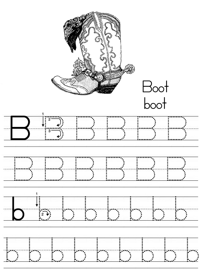 Alphabet ABC letter B Boot coloring page