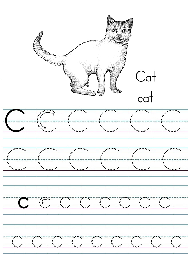 Alphabet ABC letter C Cat coloring page