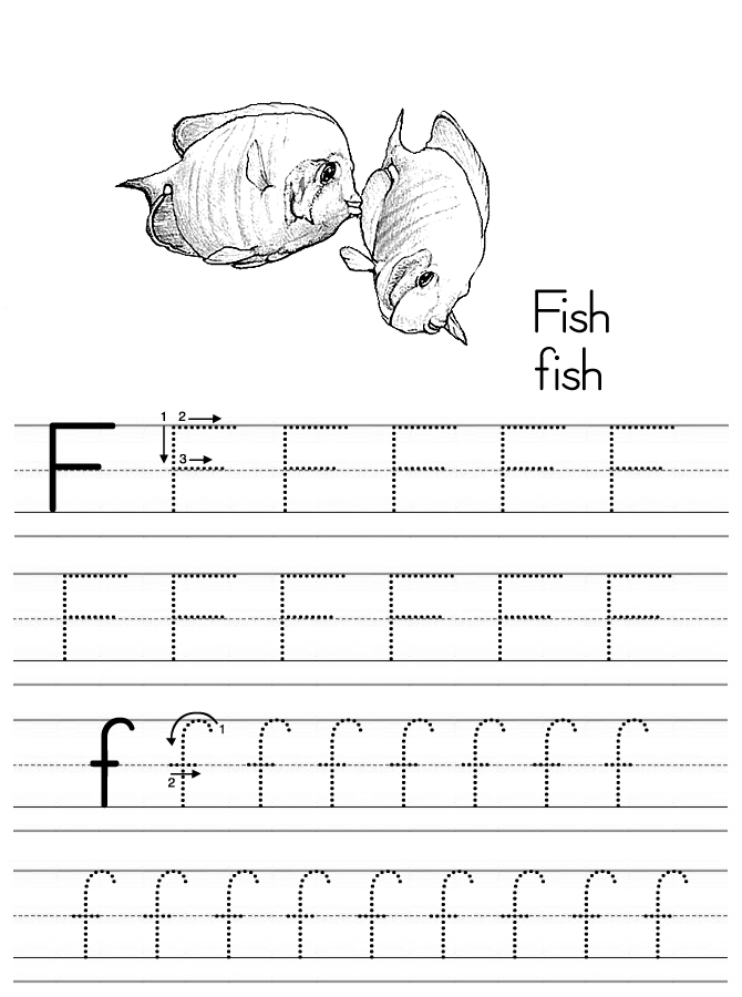 Alphabet ABC letter F Fish coloring page