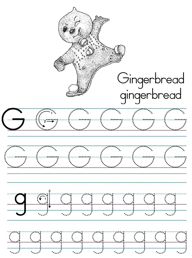 Alphabet ABC letter G Gingerbread coloring page