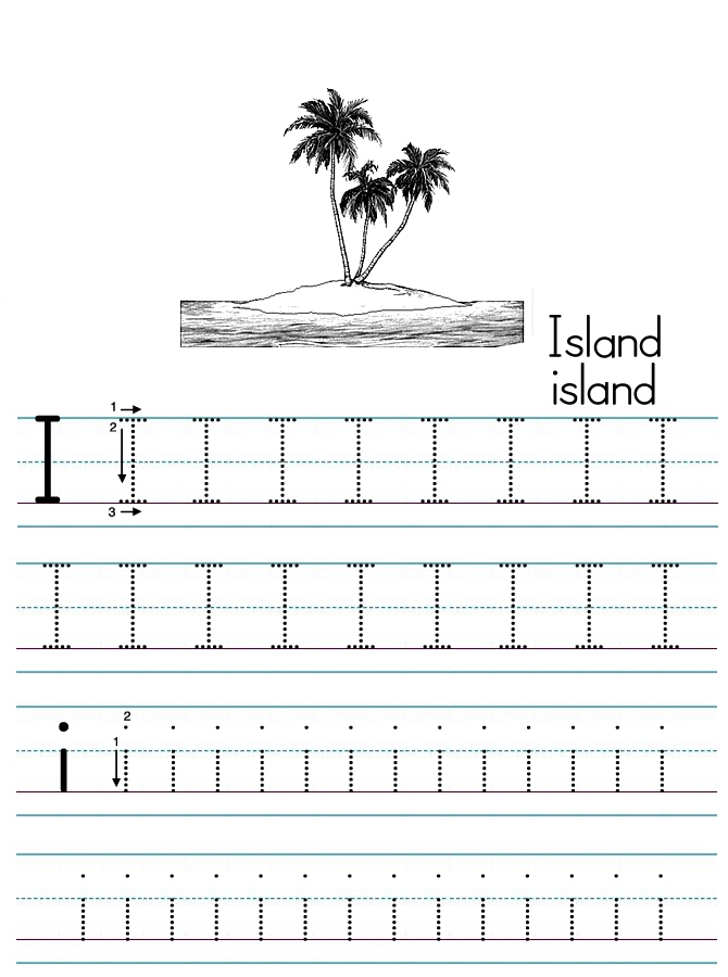 Alphabet ABC letter I Island coloring page