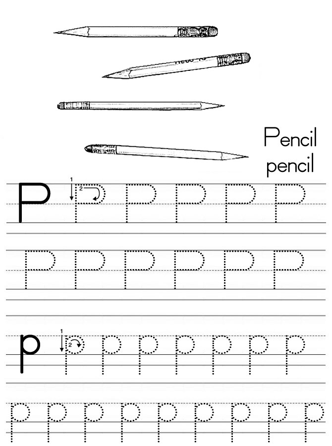 Alphabet ABC letter P Pencil coloring page