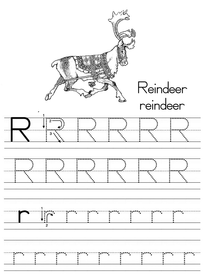 Alphabet ABC letter R Reindeer coloring page