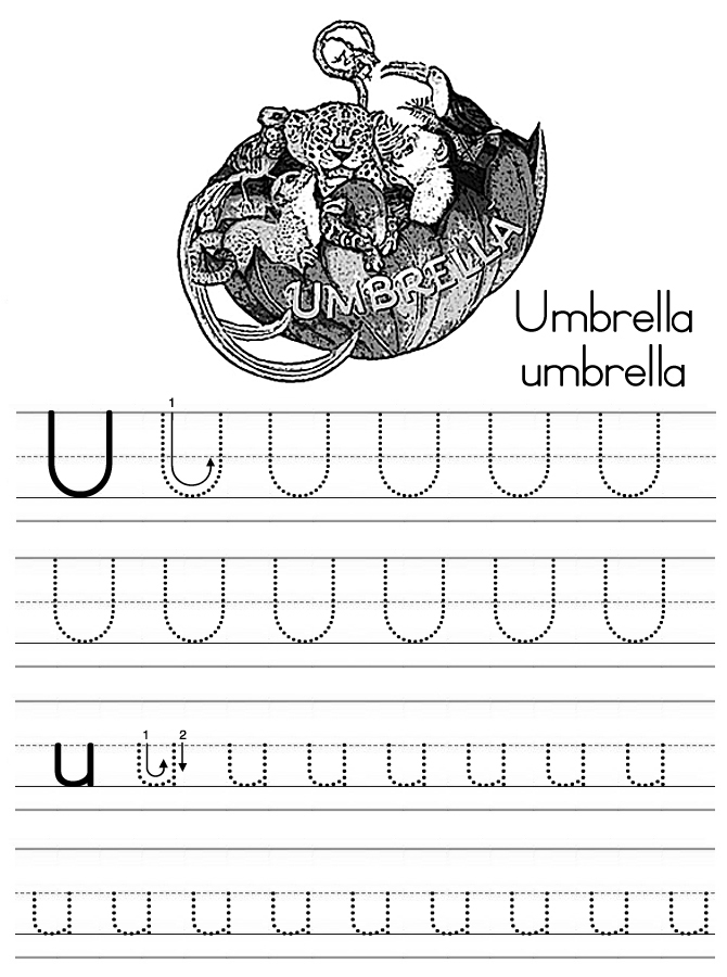 Alphabet ABC letter U Umbrella coloring page