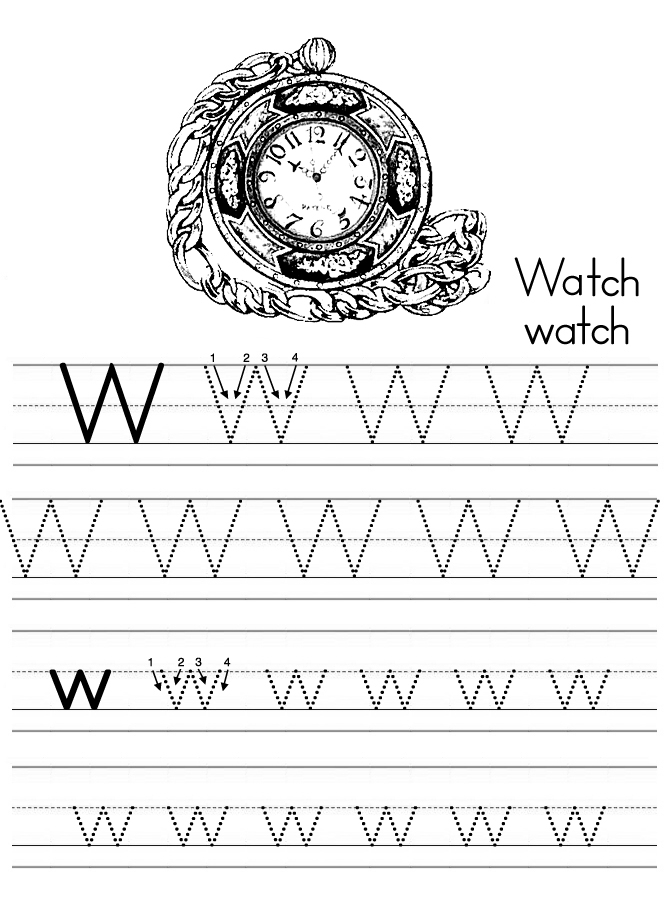 Alphabet ABC letter W Watch coloring page