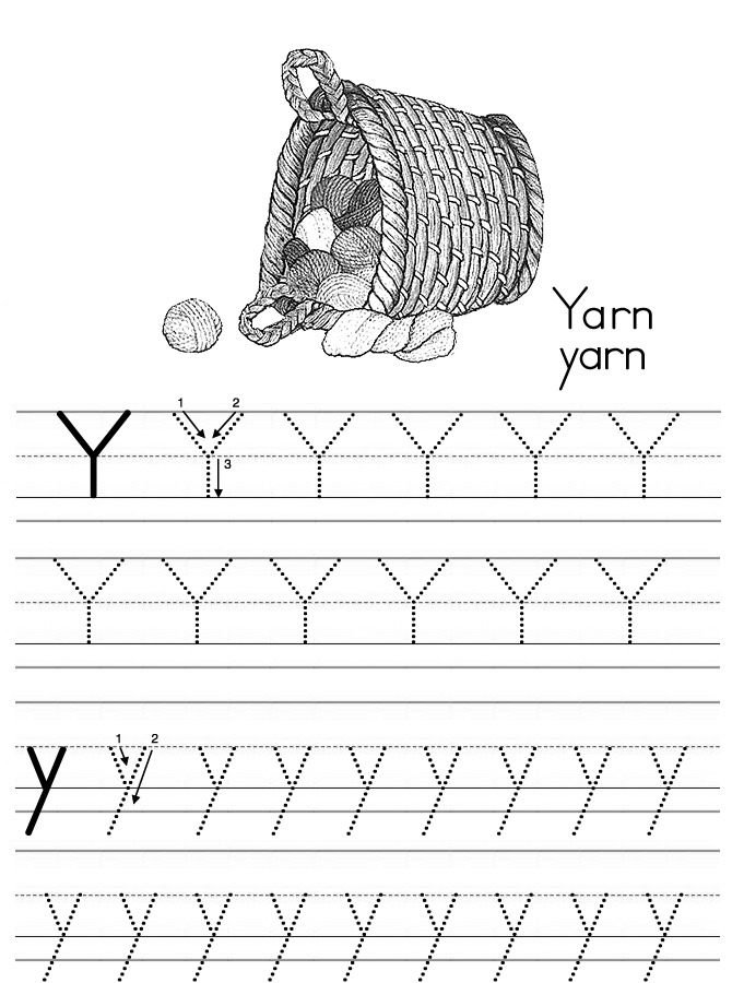 Alphabet ABC letter Y Yarn coloring page