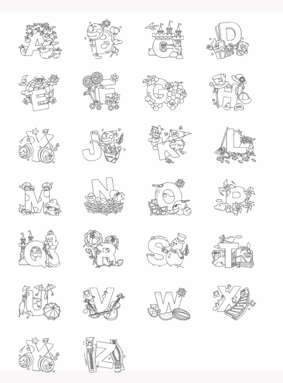 Alphabet with images 2 coloring page