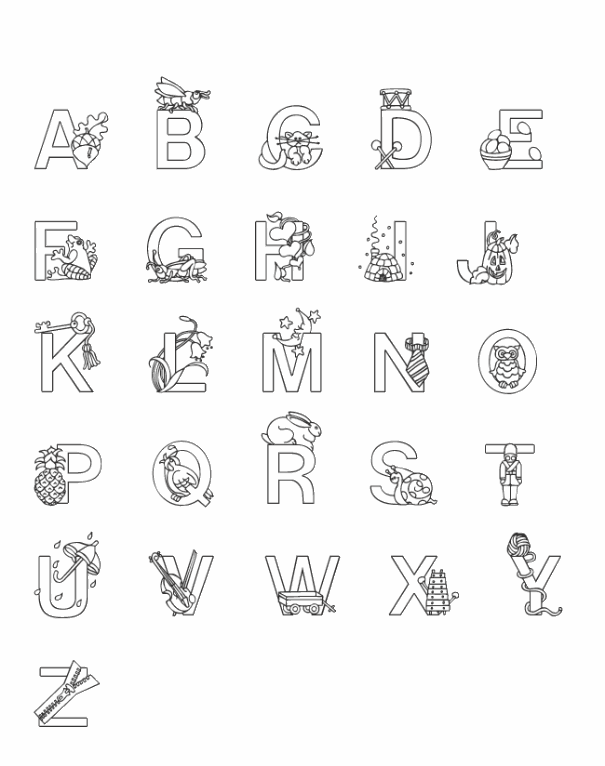 Alphabet with images coloring page