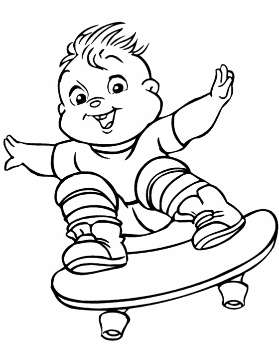 Skateboarding boy 2 coloring page