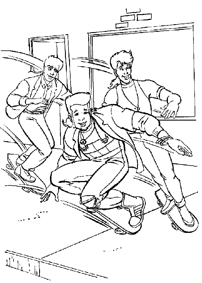 Skateboarding boys coloring page
