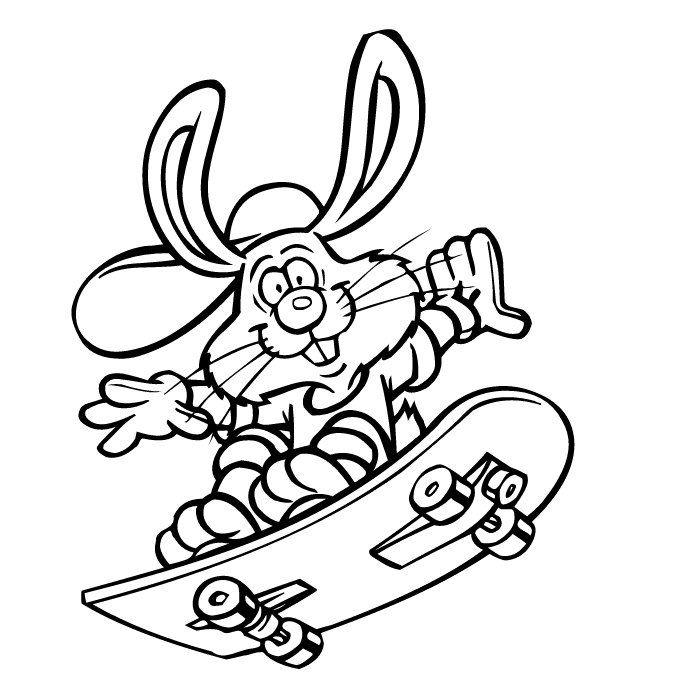 Skateboarding bunny coloring page