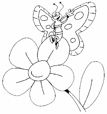 Butterfly and big flower coloring page