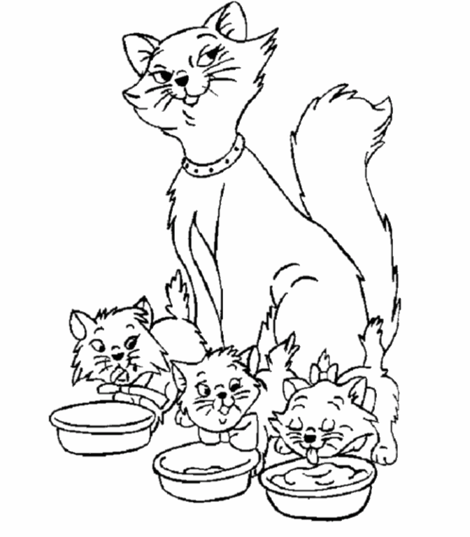 Cat and kitties coloring page
